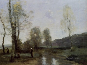  Canal Works - Canal in Picardi Jean Baptiste Camille Corot brook